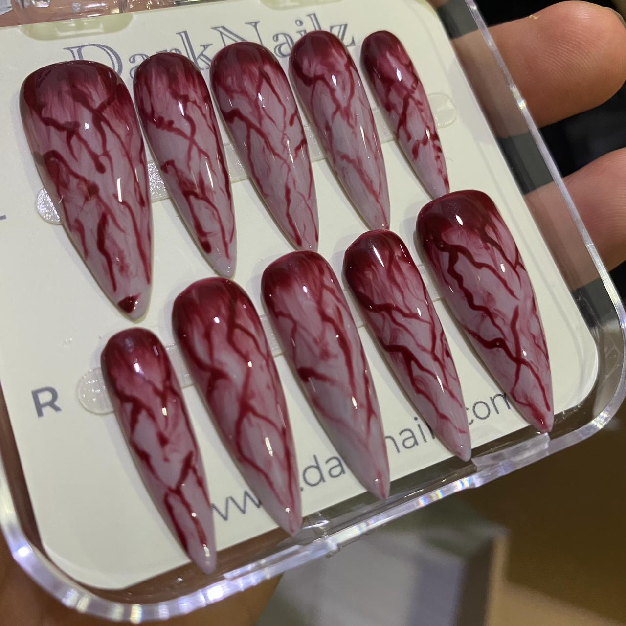 Bloody Veins Press-On Nails – Blood Drip Red Gothic Fake Nails