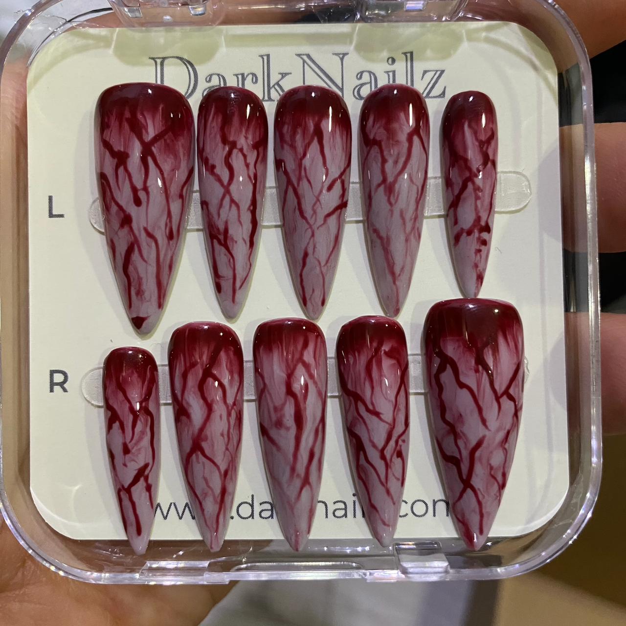 Bloody Veins Press-On Nails – Blood Drip Red Gothic Fake Nails