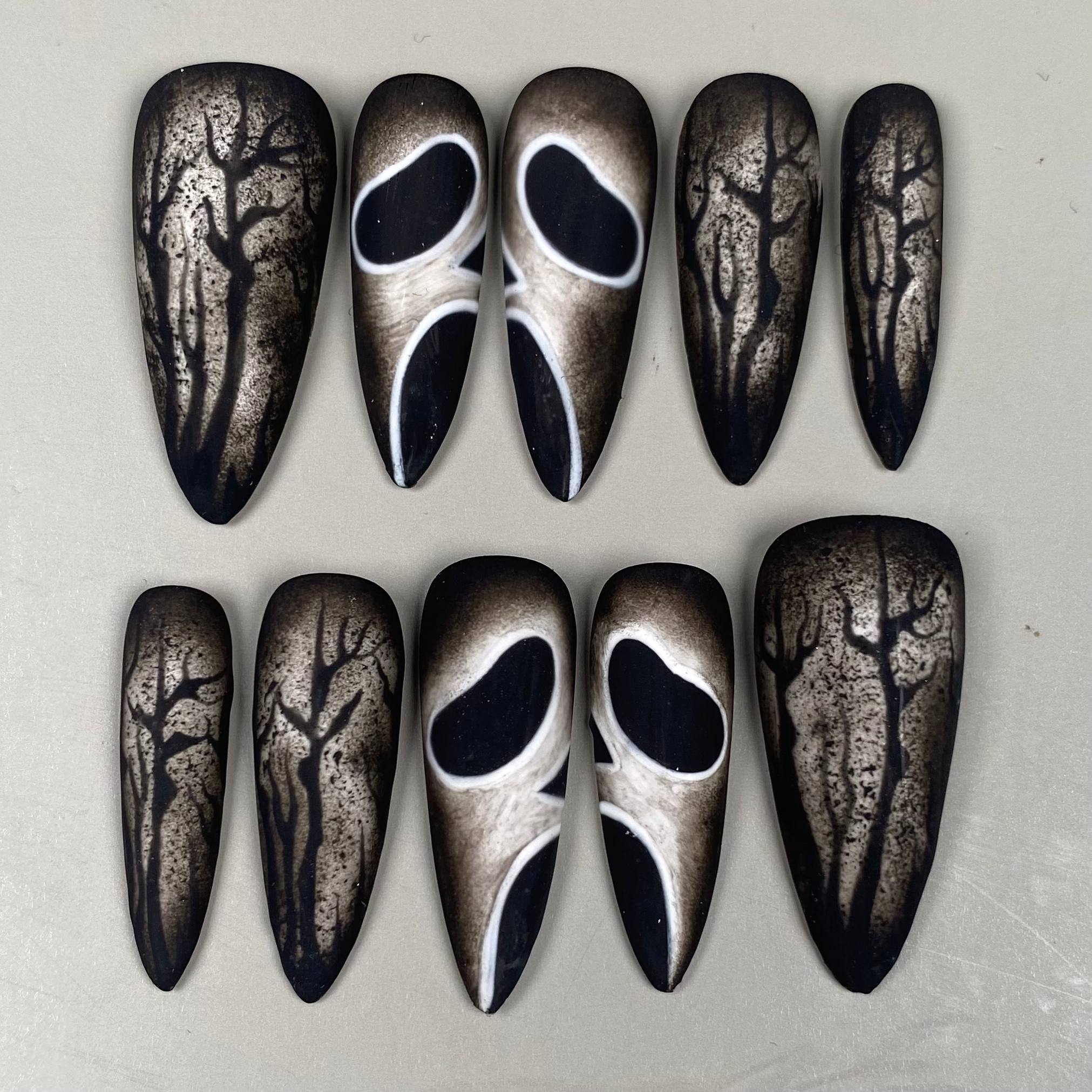 Ghost Face Halloween Press-On Nails – Dark Forest Horror Fake Nails