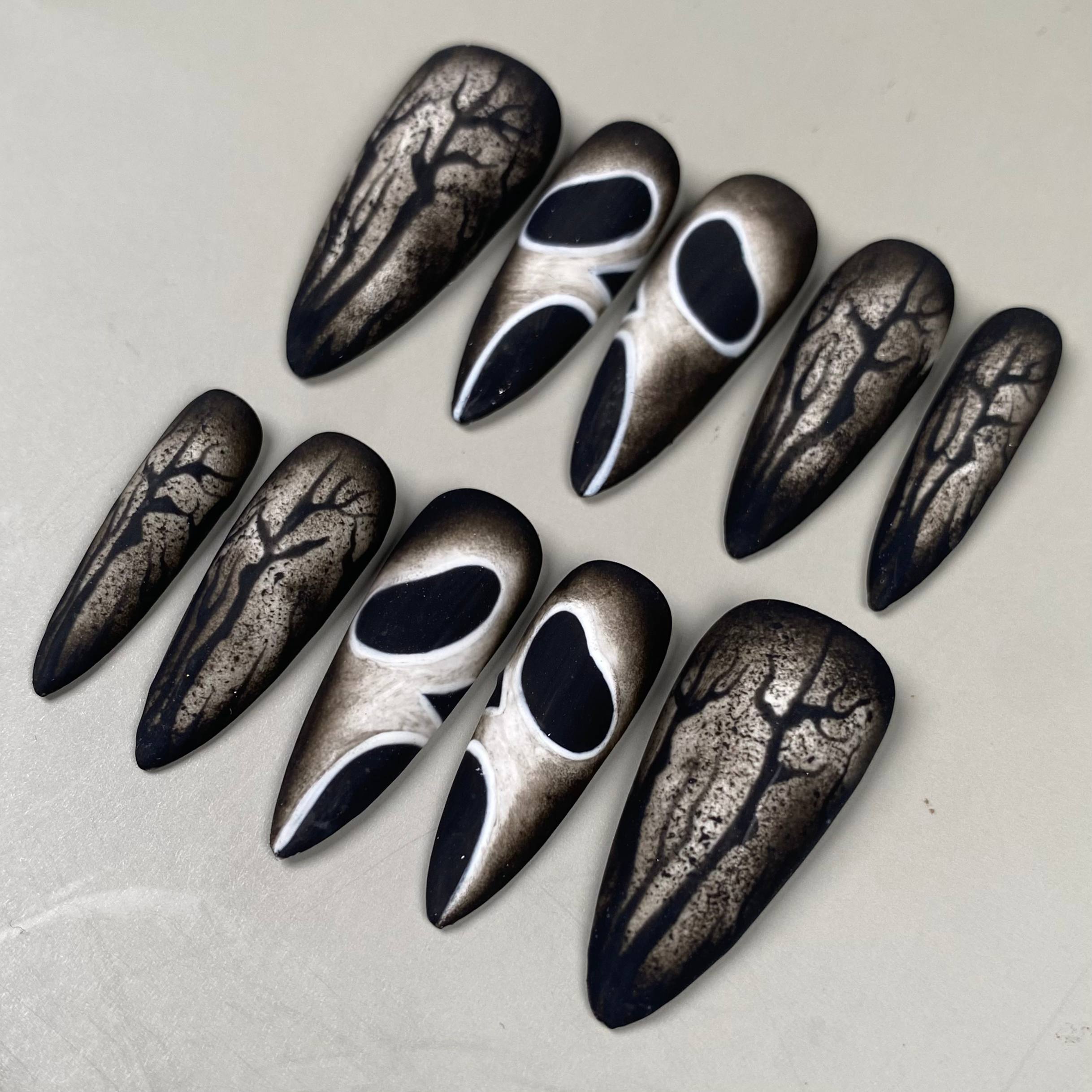 Ghost Face Halloween Press-On Nails – Dark Forest Horror Fake Nails