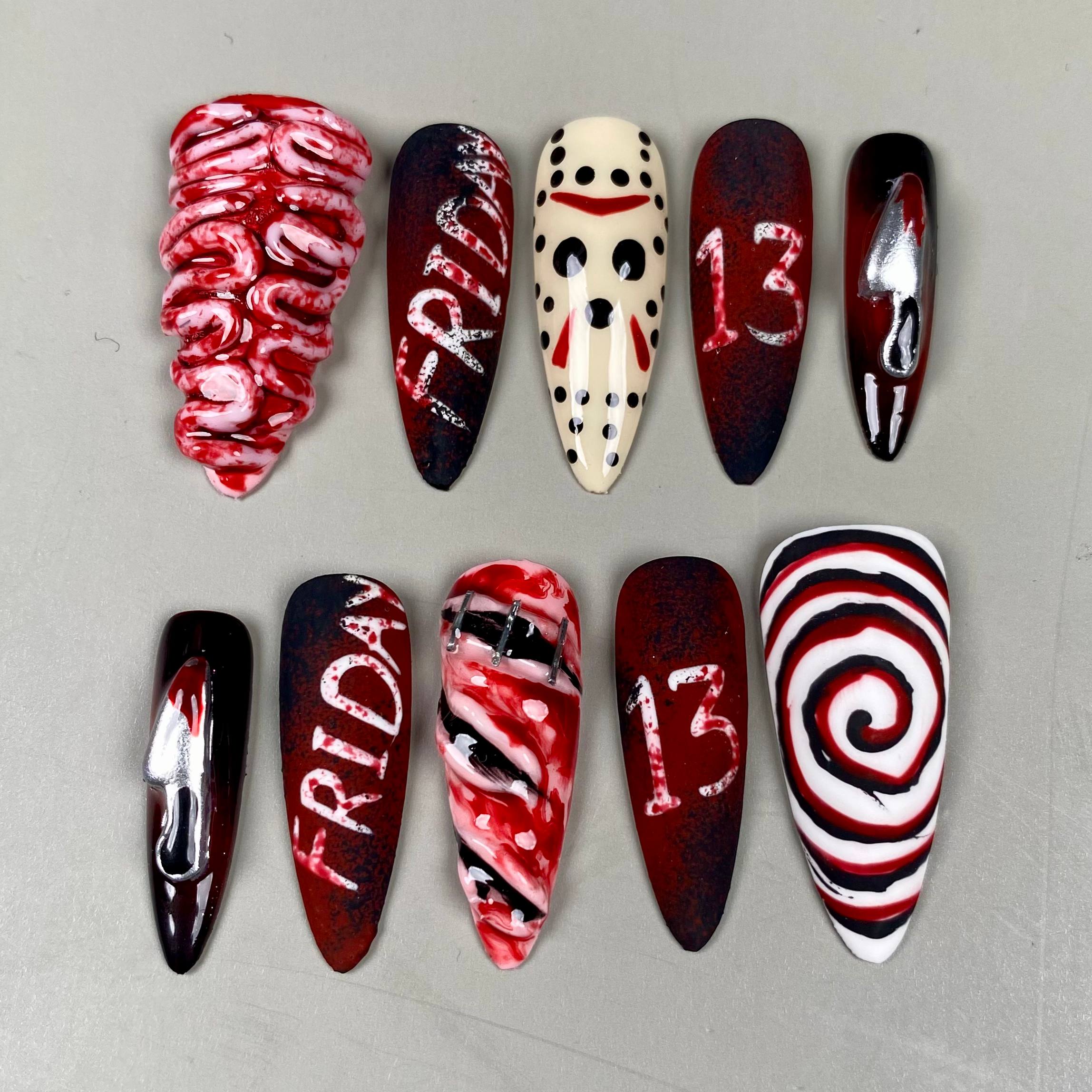 Jason Horror Halloween Press-On Nails – Bloody Friday 13th Fake Nails