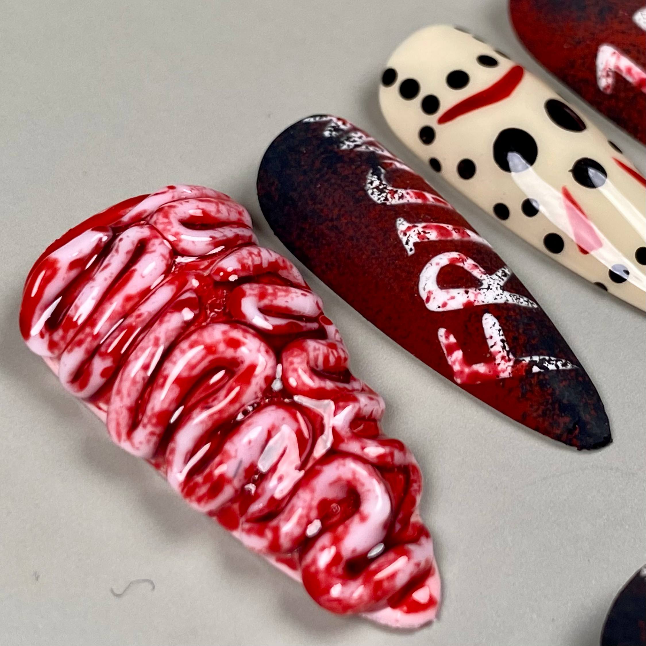 Jason Horror Halloween Press-On Nails – Bloody Friday 13th Fake Nails