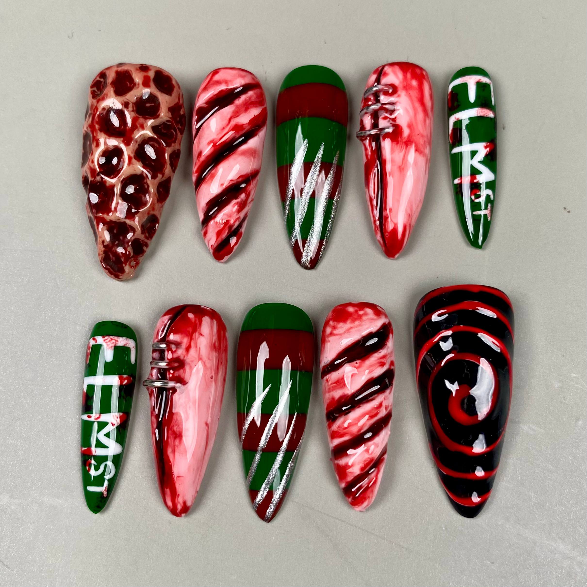 Freddy Horror Halloween Press-On Nails – Bloody Nightmare Fake Nails