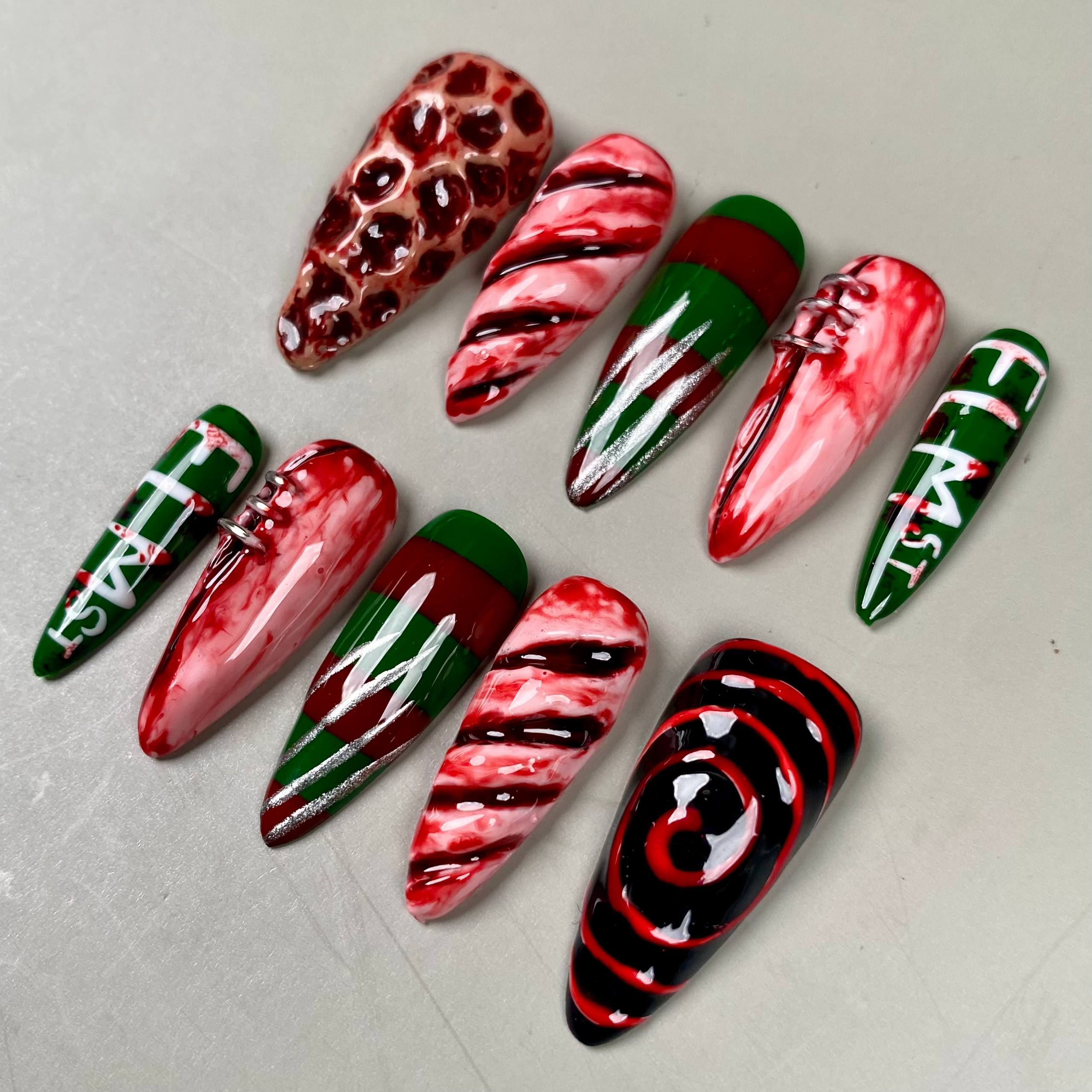 Freddy Horror Halloween Press-On Nails – Bloody Nightmare Fake Nails