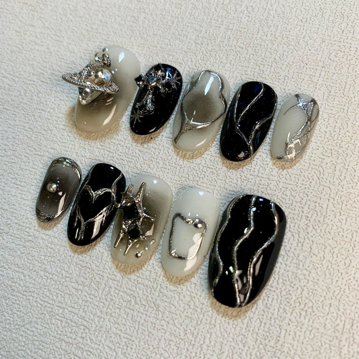 Dark Press On Nails, Gothic Punk Rock Black Cross Nails, Goth Y2K Press On Nails