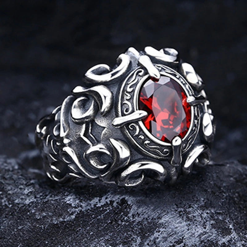 Free Size Gothic Stanless Steel Red Stone Ring